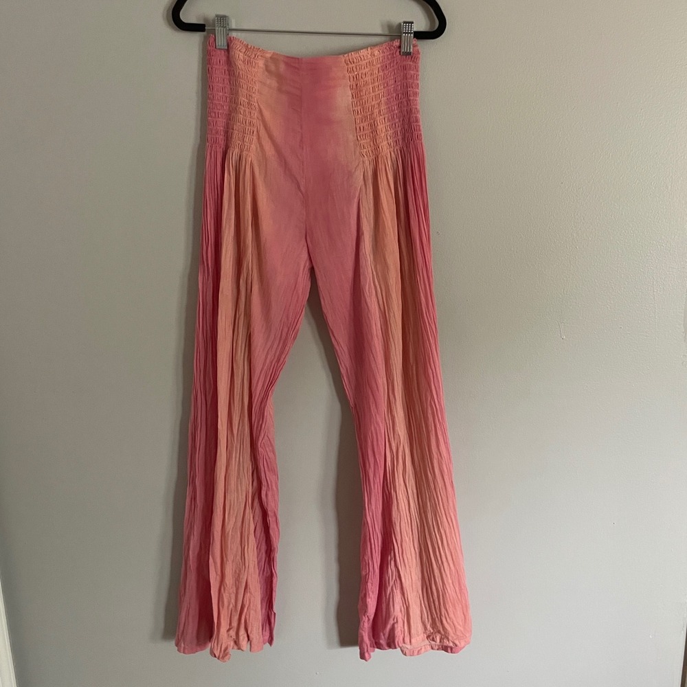 Johnny Was Amanda Bond Pants Womens Small Pink Ombre Smocked Gauze Boho Wide Leg